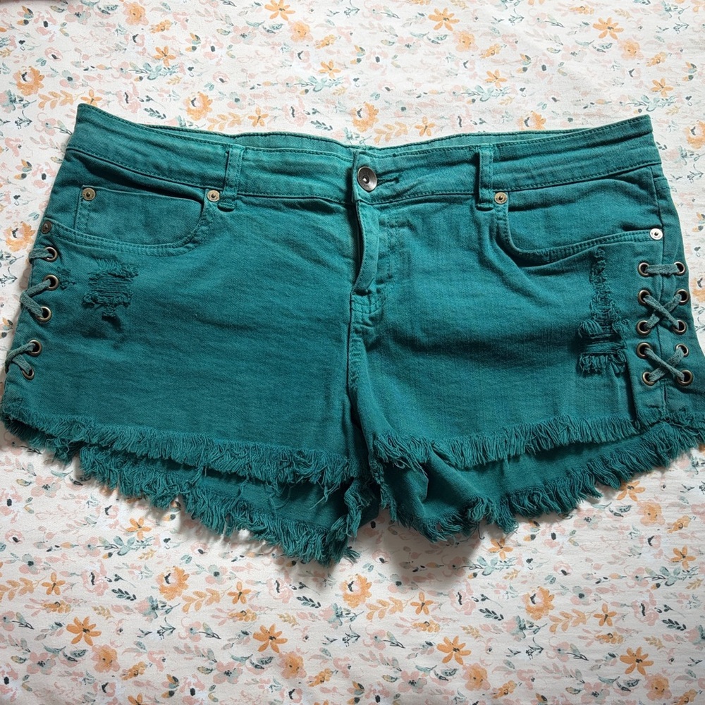 Billabong Teal Lace-Up Jean Shorts